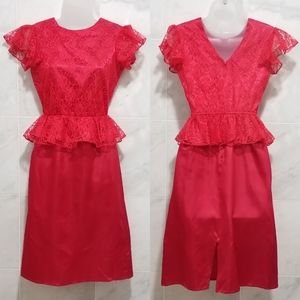 Gunne Sax Vintage 80s Red Lace Peplum Dress 2